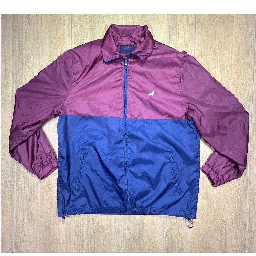 Staple Pigeon Mens Colorblock Windbreaker Jacket‎ Burgundy Navy Blue Large Logo
